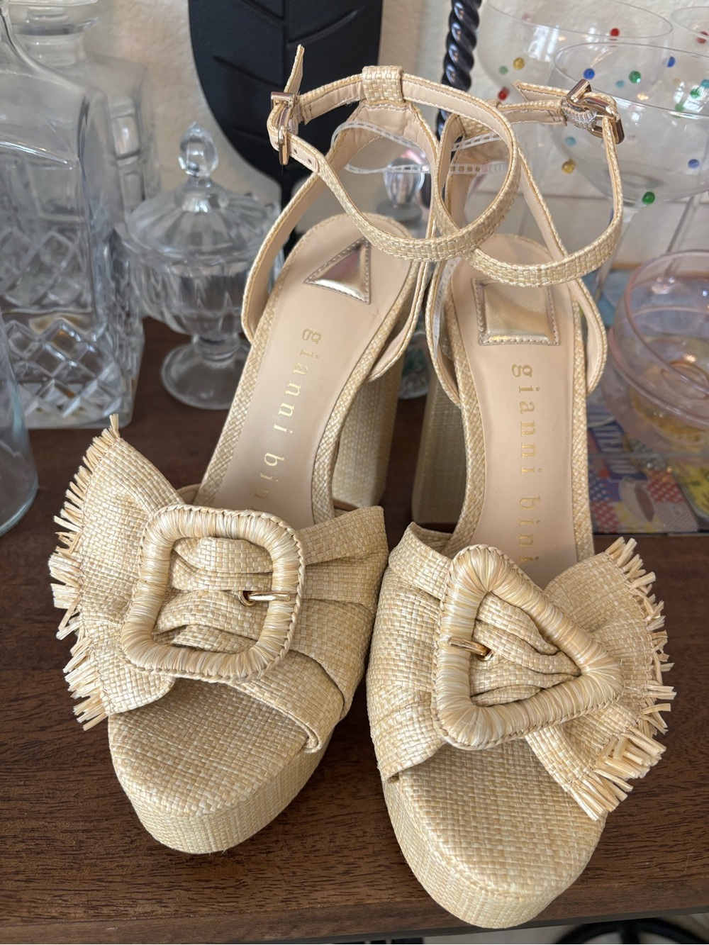 Brand New! Gianni Bini Raffia Woven Buckle Platform Sandals (Size: 9.5 & 9)